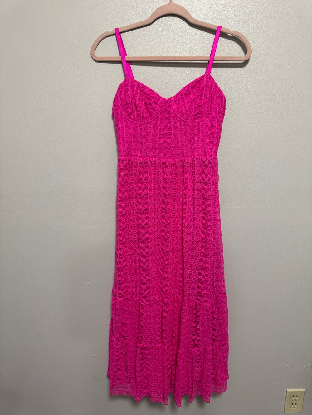 Betsey Johnson Hot Pink Lace Midi Dress With Corset Top